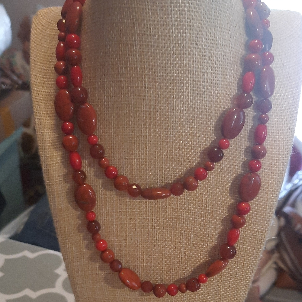 Carolyn Pollack Red and Brown Beaded Necklace